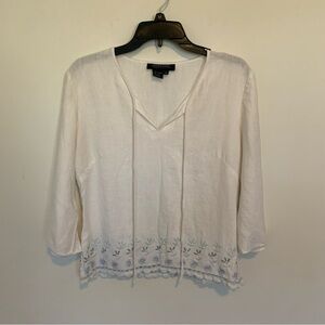 Cynthia Howie Boutique Dainty Beaded Linen White Embroidered Women's Top Sz 8